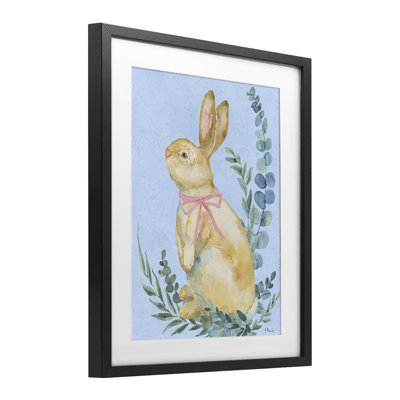 Eucalyptus Bunny on Blue Framed Print Under Glass, design by Paul Brent