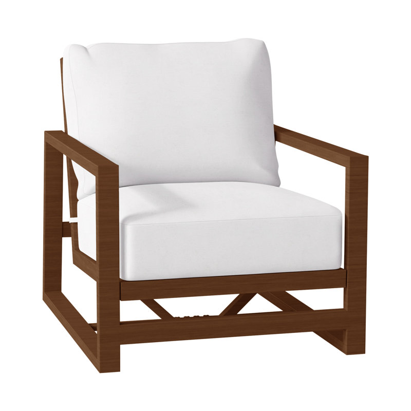 Avondale Patio Lounge Chair with Cushions, No Welt + Standard Fill, Snow Sunbrella® Linen, Oak