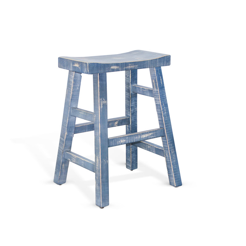 Anneliesa Solid Wood Counter Stool, Counter Stool (24" Seat Height), Blue
