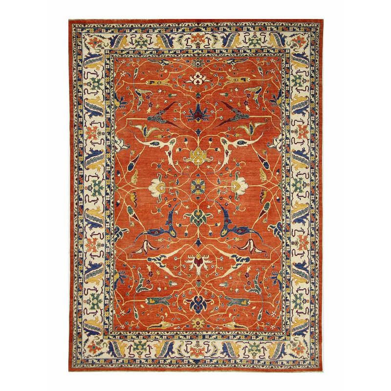 Daugherty Hand Knotted 9x12 Rust Rug