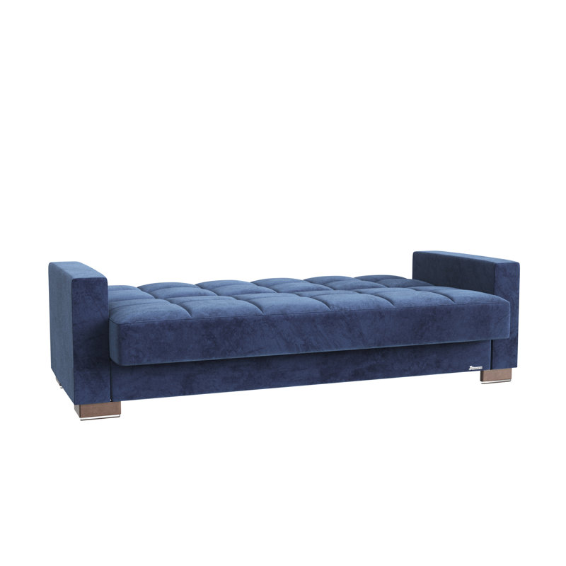 Lit de rangement en microfibre bleue - Canapé-lit rembourré élégant et pratique avec rangement, transformez votre espace