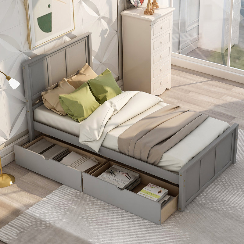 Lit plateforme avec rangement, Gris