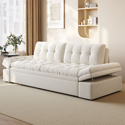 Modern white tech fabric retractable sofa bed with storage