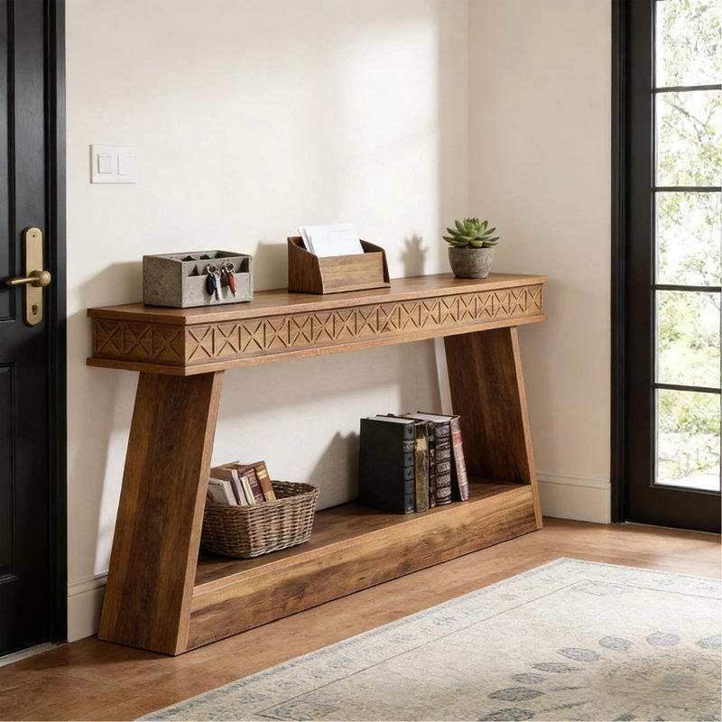Table de canapé à deux niveaux, table d'entrée polyvalente, console, 31.5" H x 70.87" W x 11.81" D, Brown