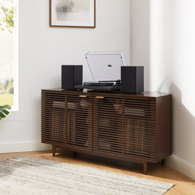 Armoire pour tourne-disque de coin avec rangement en vinyle Cameron