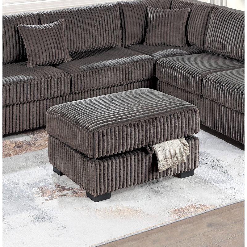 Wide Welt Corduroy Sectional Sofa Reversible Chaise Sofa W Usb Storage Ottoman Upholstered Couch Pillows 3Pc Set, Chocolate