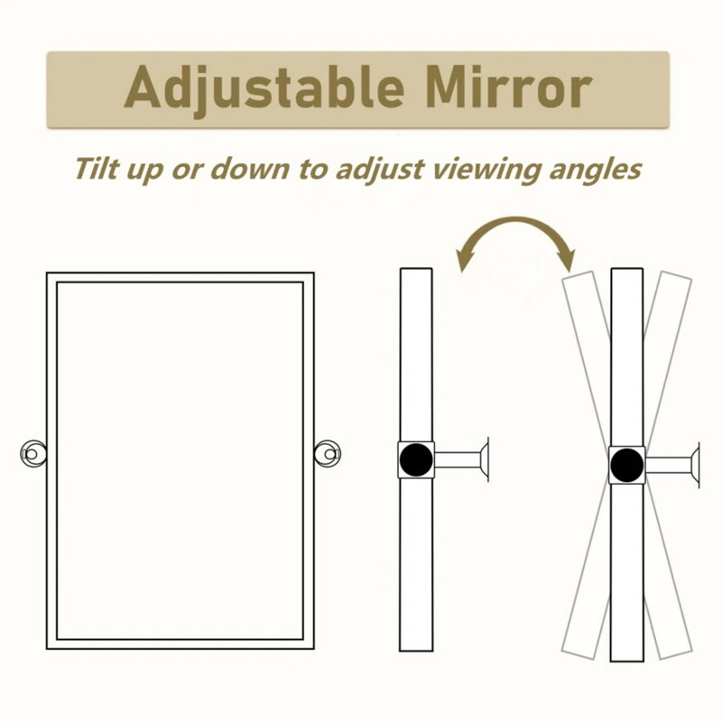 Orton Metal Wall Mirror with Adjustable Tilted Frame, Black, 36" x 24"