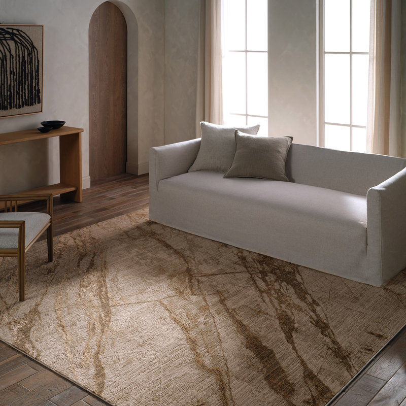 Abstract Tan Area Rug, Rectangle 6' x 9'3"