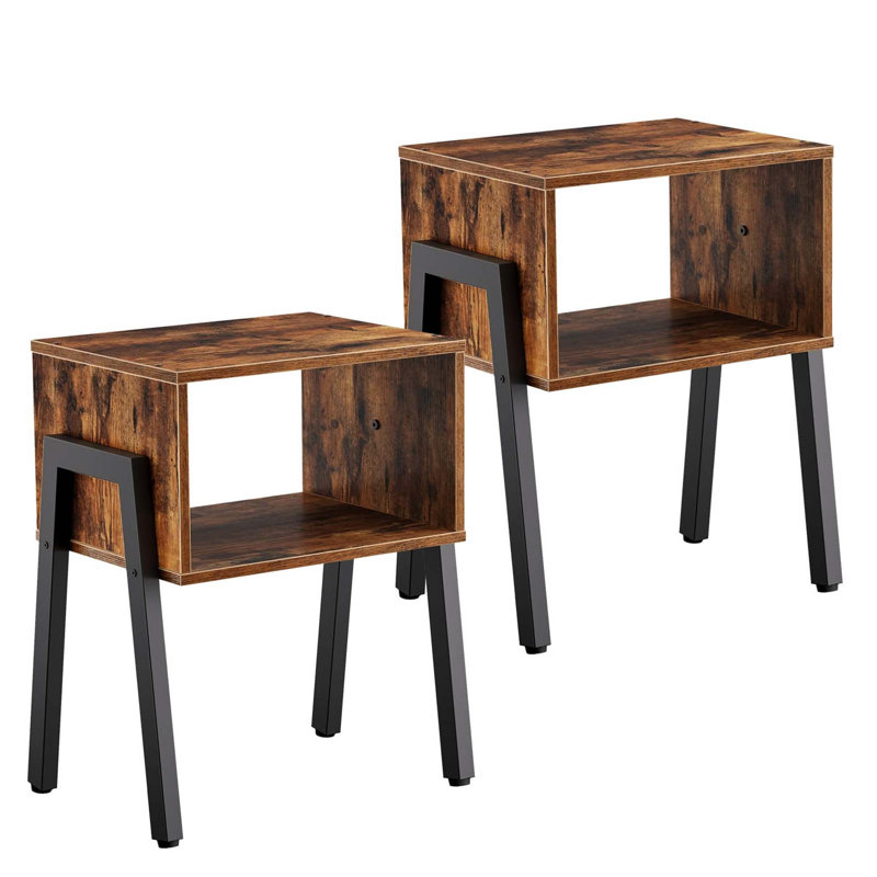 Rustic Brown Industrial Stackable Nightstands with Metal Legs