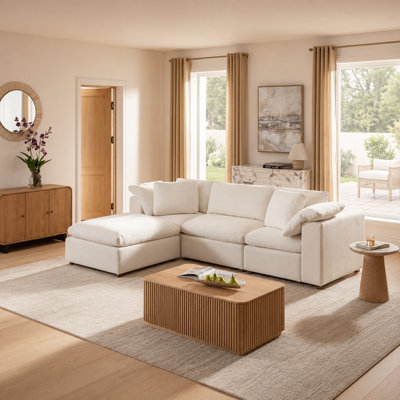 Alberto 118"W Modern Cloud Down Filled Oversized Sectional Couches with One Ottoman