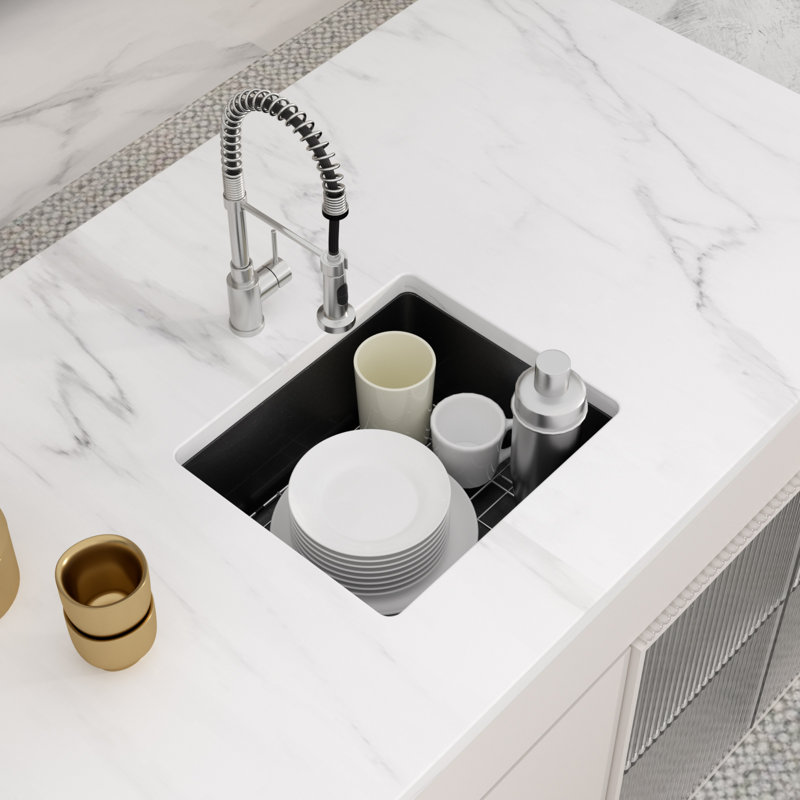 21 Inch Gunmetal Black Undermount Granite Composite Kitchen Sink Single Bowl 9 Inch Deep Quartz Composite Kitchen Sink with Accessory