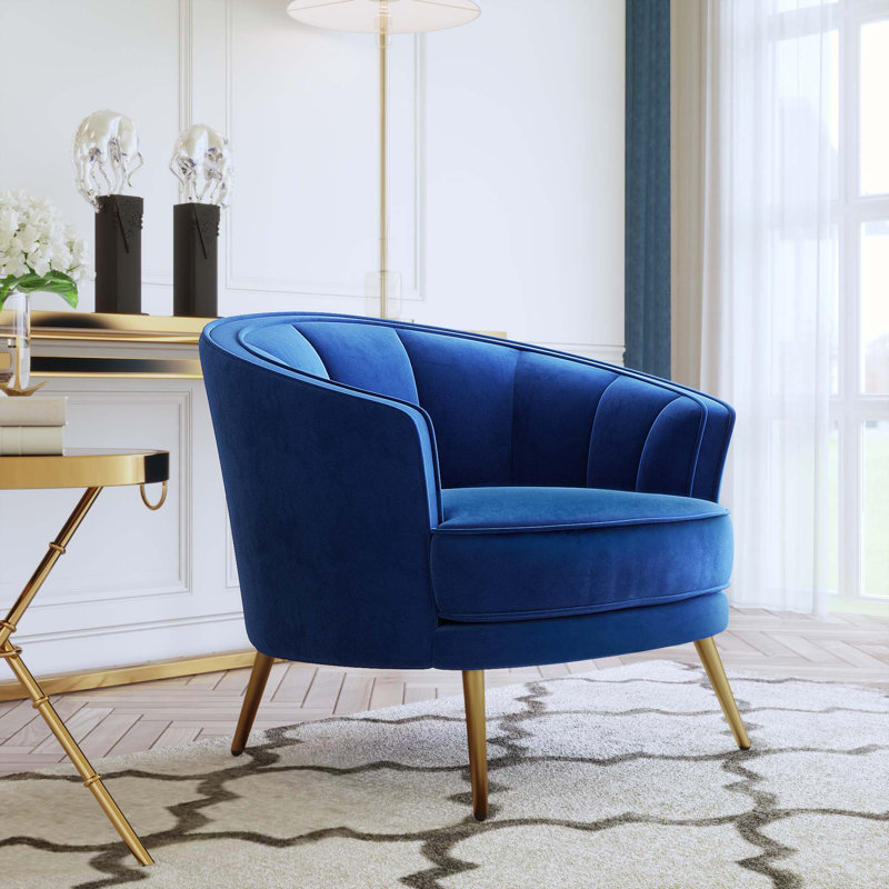 Fauteuil demi-tonneau en velours 29,51 po Ijames, Velours bleu