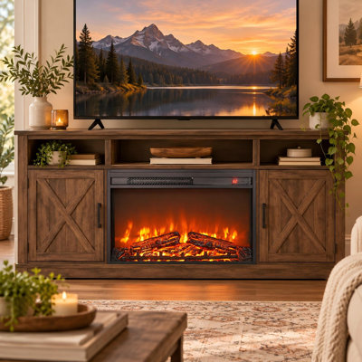 Foyer électrique encastré 26 po avec chauffage 5000 BTU 1400 W, télécommande, 4 niveaux de luminosité de la flamme, température réglable et minuterie de 1 à 8 heures