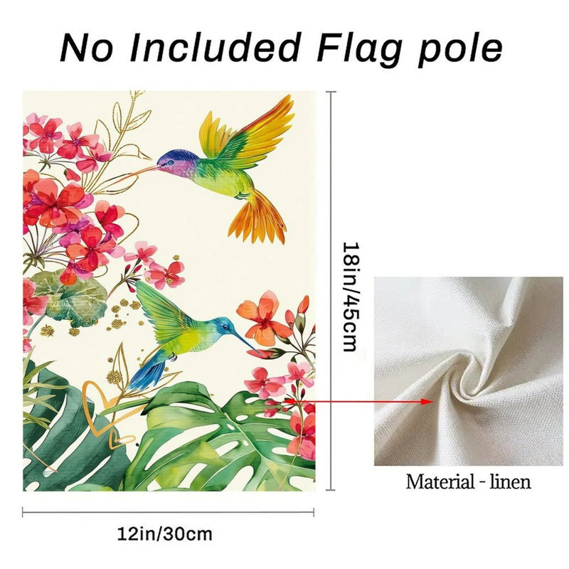 Drapeau aquarelle floral, patio de jardin rouge 12 po x 18 po (30 x 45 cm)