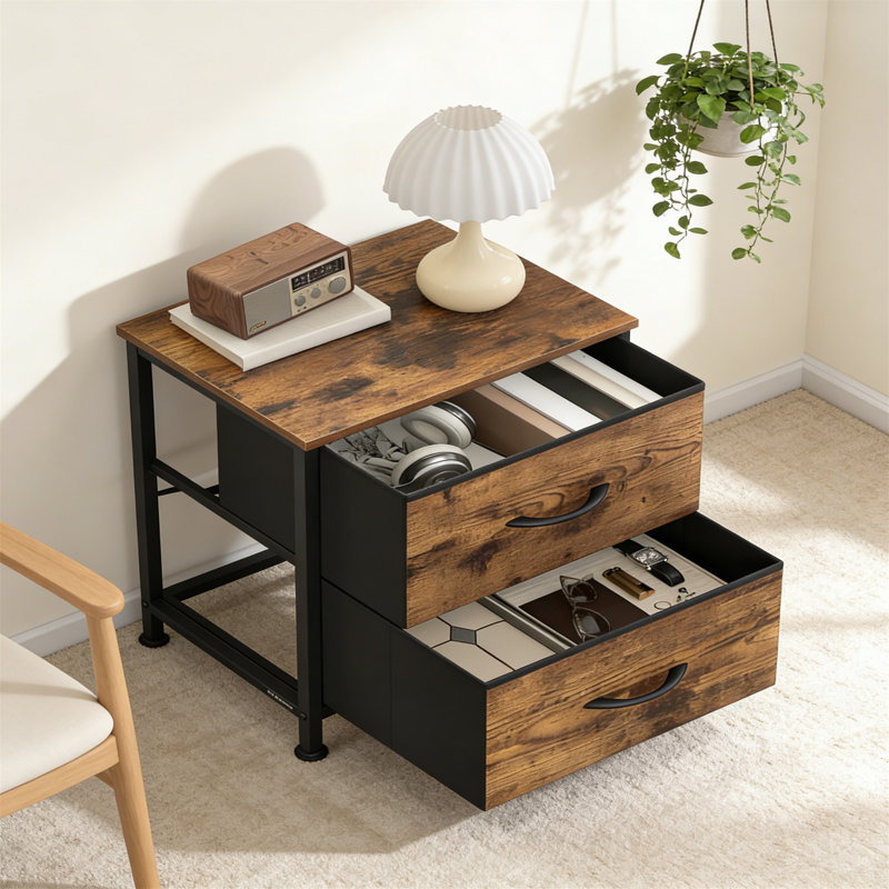 39.6cm W Metal Bedside Table