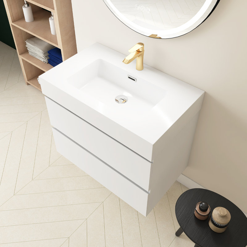 Ensemble de meuble-lavabo simple 30 po avec plateau Louka, Blanc, Blanc