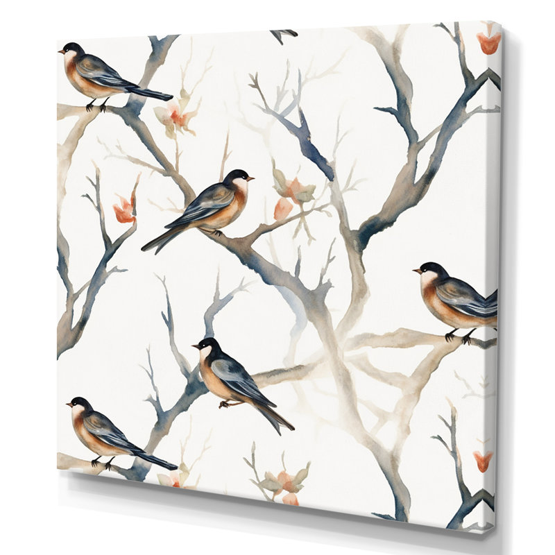 «Little Birds On The Tree Branches III», reproduction d'art sur toile, Toile tendue, H 24 po x l 24 po x P 1 po