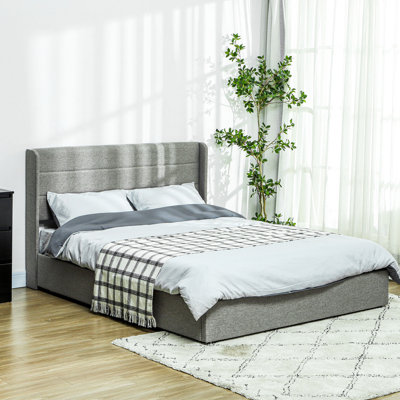 Bed Frame With Headboard, Upholstered Platform Bed Frame With Storage Drawers, Wood Slats, Noise-Free, And Easy Assembly, No Box Spring Needed, Light