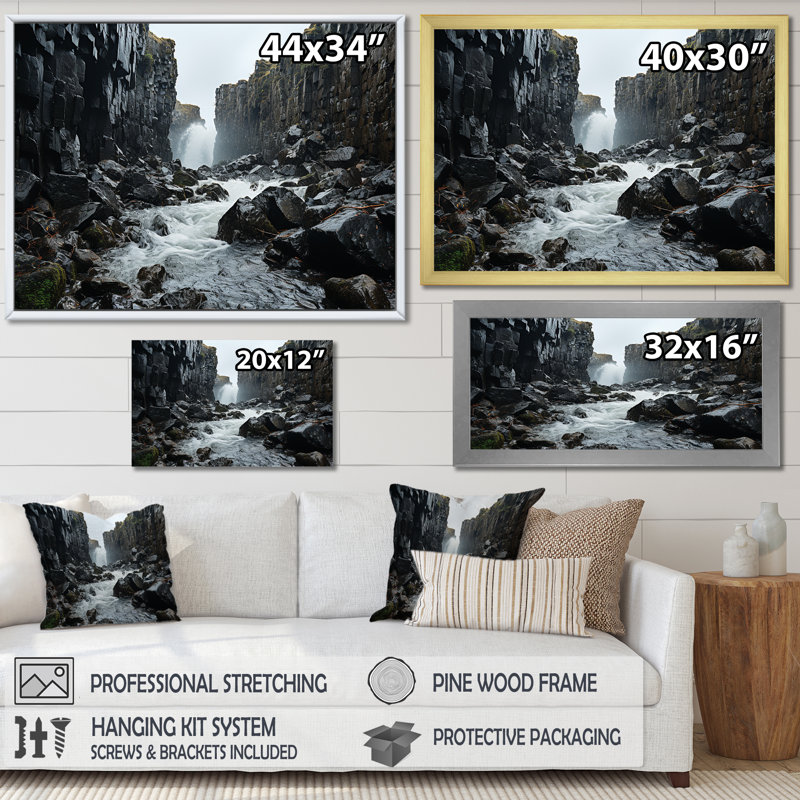 Paysage de rivière en cascade, Cadre naturel flottant, H 30 po x l 40 po x P 1,5 po