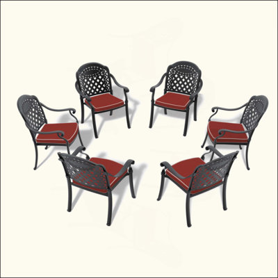 Chaise de patio en fonte d'aluminium 6 pièces avec structure et coussins rouges (Identique à W1710S00508)