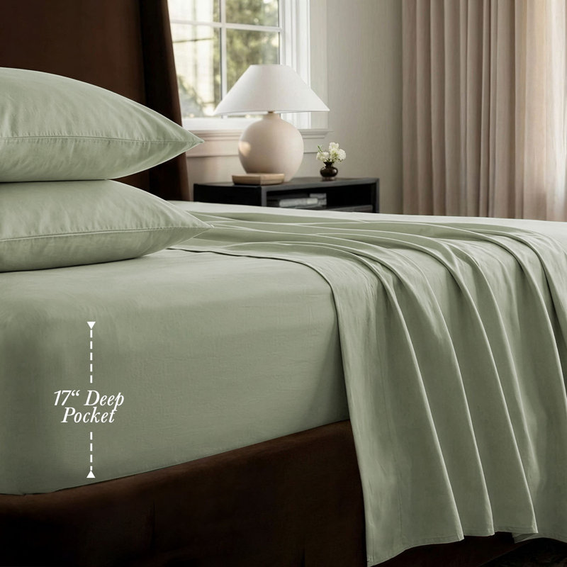 Threadmill 1200 Thread Count 100% Supima Cotton Sheet Set in Sateen Weave, Queen Sheet Set with 2 Pillowcases, Sage Green
