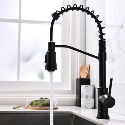Robinet de cuisine noir à un trou avec douchette extractible - rotatif pour évier