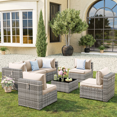 Cawanna 7-Piece Outdoor Rattan Seating Group with Cushions