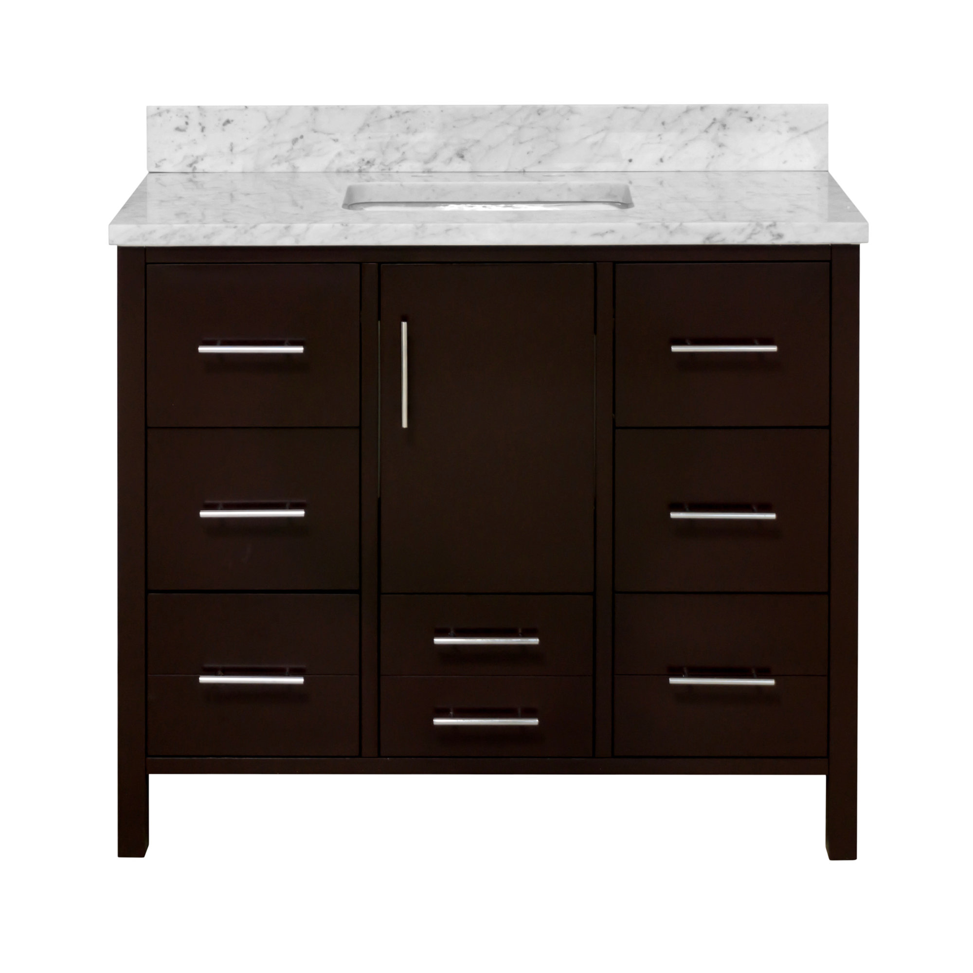Kiara 42'' Single Bathroom Vanity, Carrara Marble, Chocolate