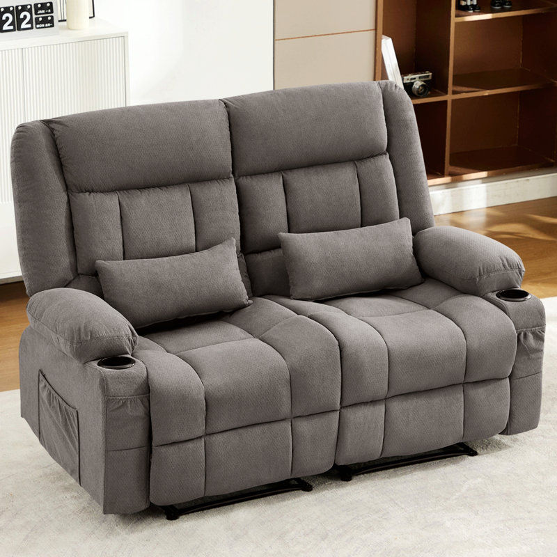 Causeuse inclinable avec porte-gobelets et poche latérale pour le salon, Gris