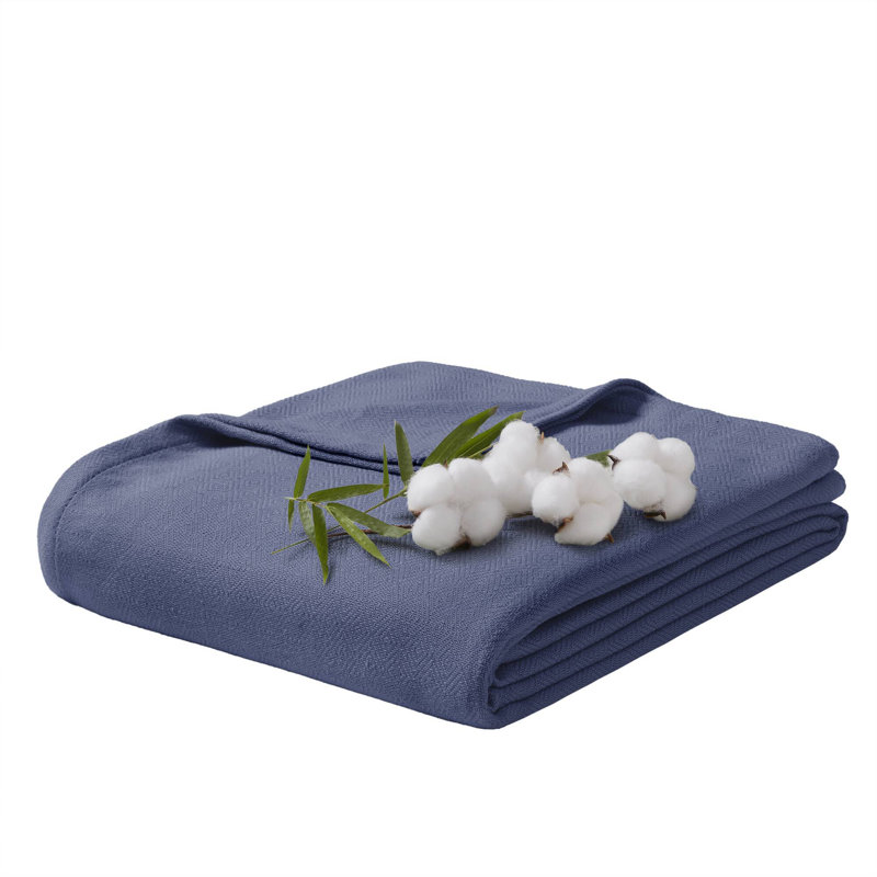 Couverture en coton de qualité supérieure, bleu marine, confort rafraîchissant pour la maison