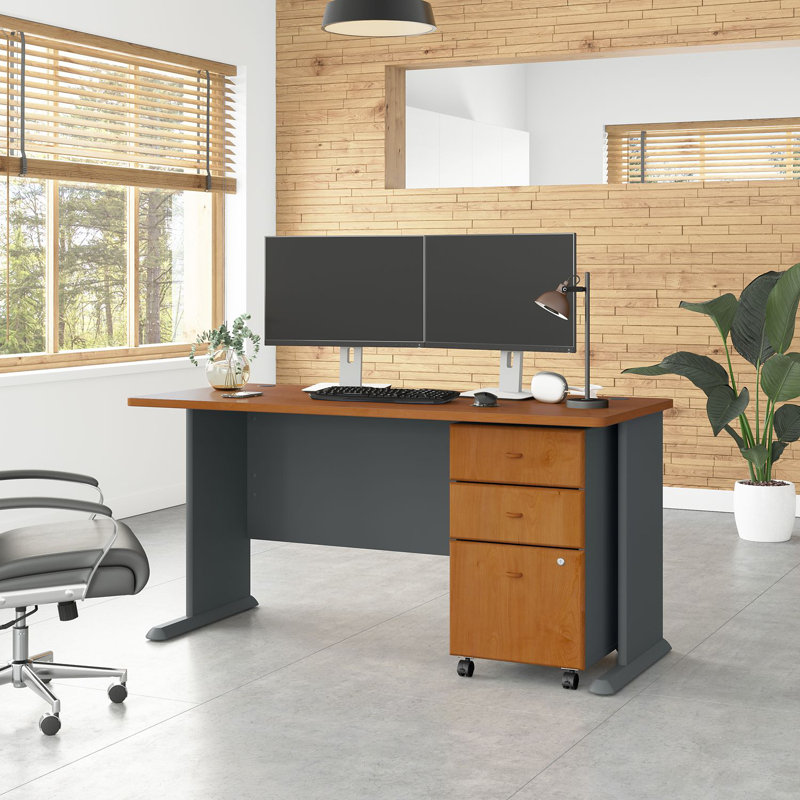 Series A Computer Desk, Cherry/Slate, 30" H x 60" W x 27" D