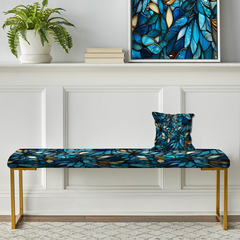 Océan avec motif tropical en mosaïque - banc rembourré doré