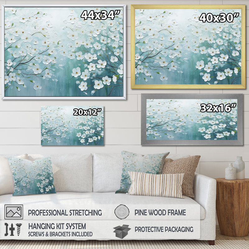 «Dogwood S Flowers Field Delight II», reproduction sur toile, Cadre naturel flottant, H 16 po x l 32 po x P 0,5 po