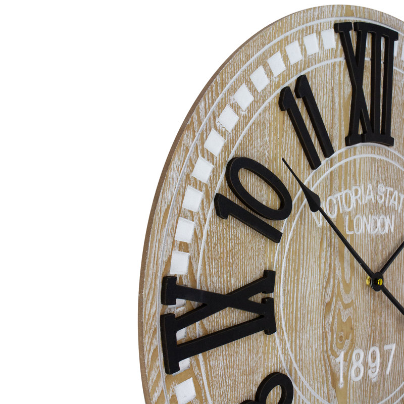24" Black and Whitewash Wood Round Wall Clock with Roman Numerals