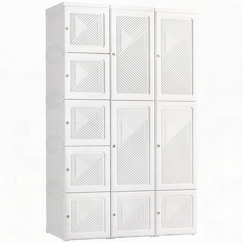 Garde-robe pliante portative avec 11 compartiments cubes et tringle