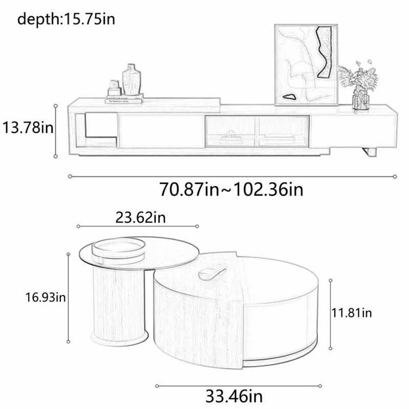 Combinaison multifonctionnelle de table basse et de meuble télé