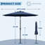 Parasol de patio extérieur octogonal de 10 pi avec bouton poussoir inclinable et poignée à manivelle, 8 nervures en fibre de verre, auvent en polyester résistant aux rayons UV - pare-soleil imperméable pour le jardin, la terrasse, la piscine et la cour, bleu marine-1997632320