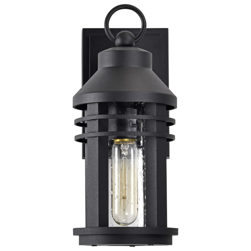 Abbra - 1 Light Large Wall Lantern - Matte Black with Clear Seeded Glass, 11.63" H x 5" W x 6.88" D
