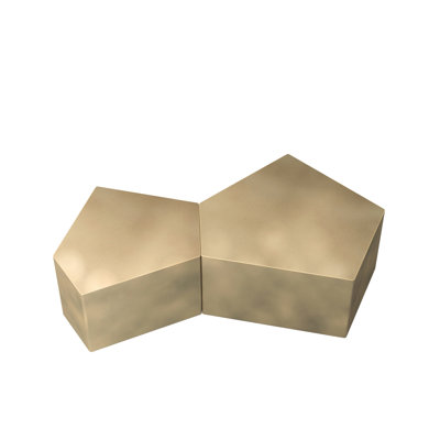 Geometric Side Table Bundle, Irregular Pentagon Nesting Style, Antique Gold Color, , No Assembly, Living Room