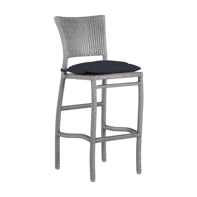 Skye 30" Patio Bar Stool with Cushion, Oyster, Welt, Linen Navy