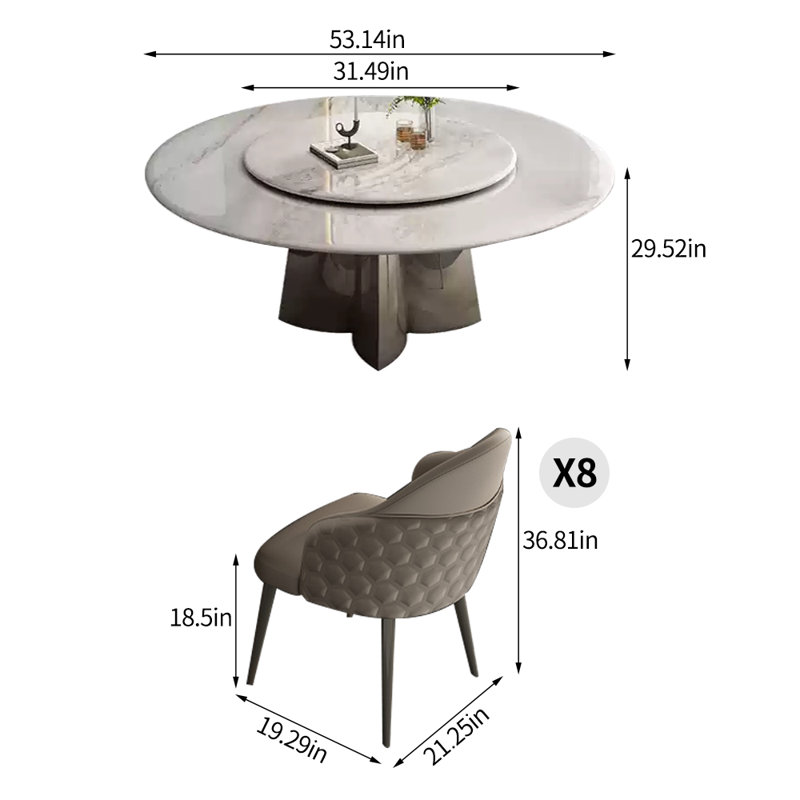 Ensemble de table de salle à manger Luxury Modern, H 29,52 po x L 53,14 po x l 53,14 po