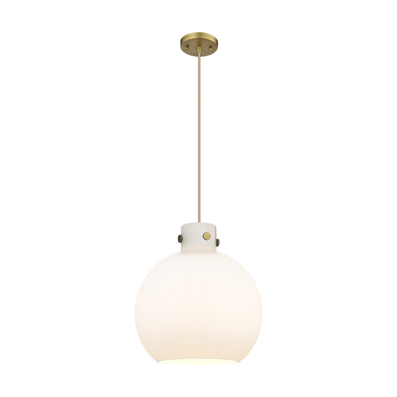 Luminaire suspendu à cordon 1 lumière 10 po Lantz, H 15,38 po x l 14 po x P 14 po, Blanc mat, Laiton brossé