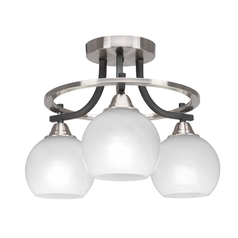 Neverson 3 Light Semi-Flush Shown In Matte Black & Brushed Nickel Finish With 5.75" White Marble Glass