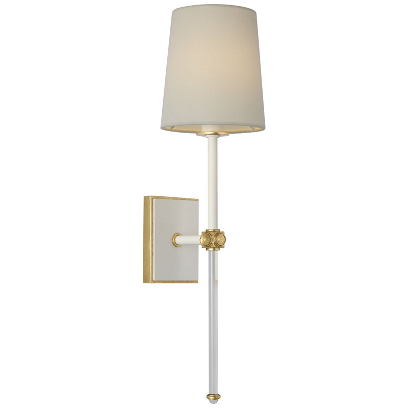 Julie Neill Lucia 21" Cordless Sconce with Linen Shade, Matte White/ Crystal