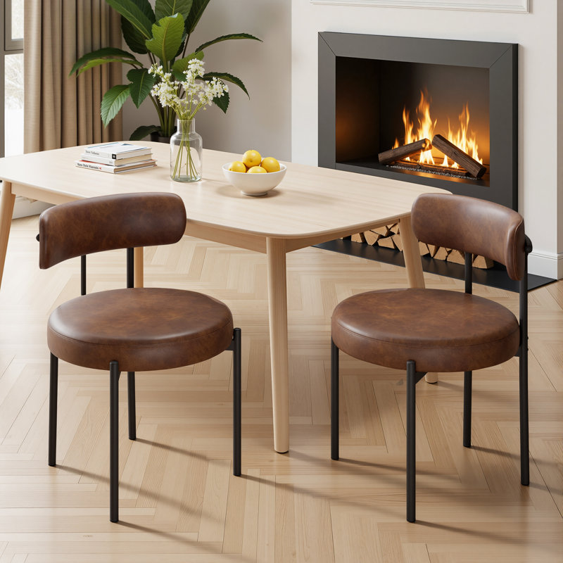 48.3cm H Leather Upholstered Metal Side Chair, 2, Brown