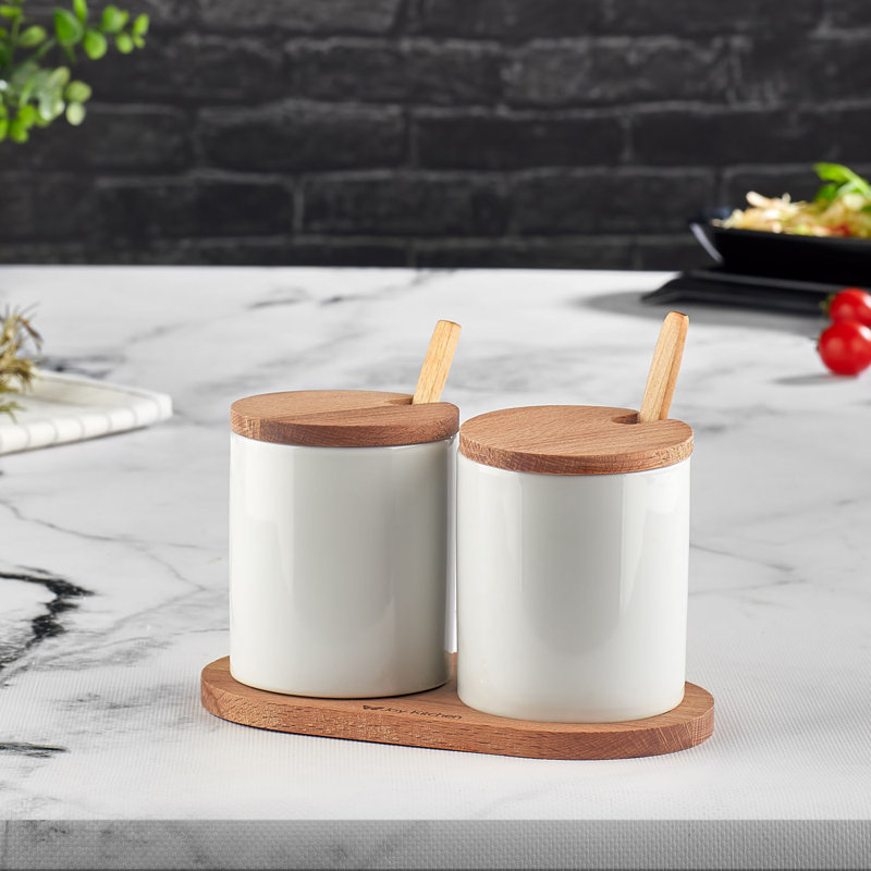 Freestanding Wood Spice Jar & Rack Set