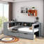 Lit plateforme simple Elegant Cream avec tablettes de rangement, tiroirs et station de charge - tête de lit tapissier incluse-1102879595-1102985663