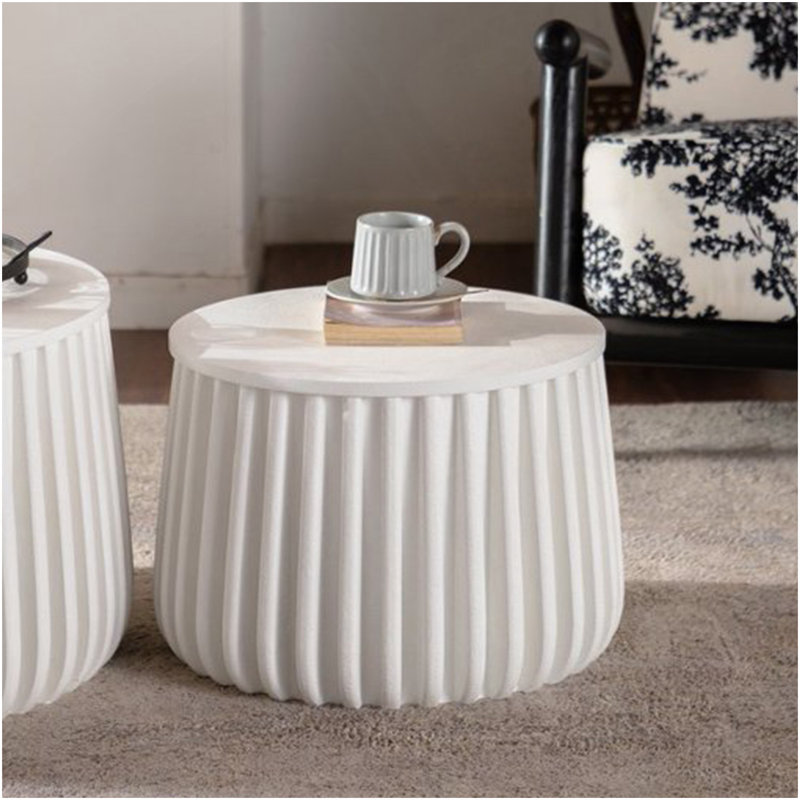 Ensemble de tables de rangement rondes blanches avec couvercle escamotable