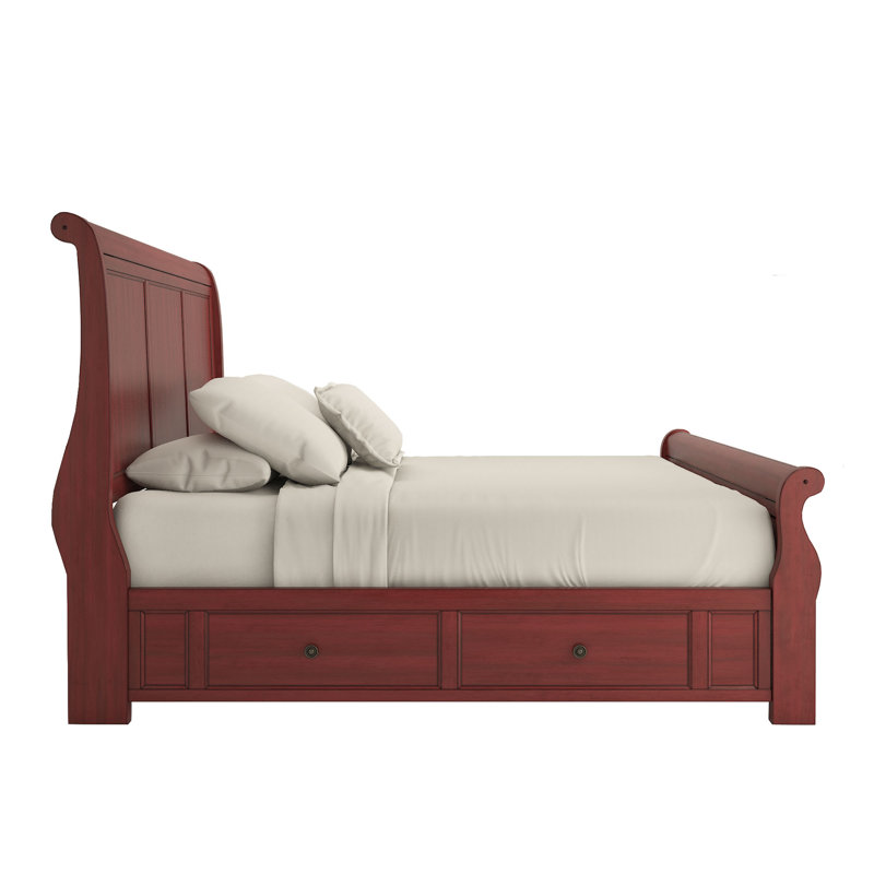 Castelnaud Platform Storage Bed, Berry Red, Queen