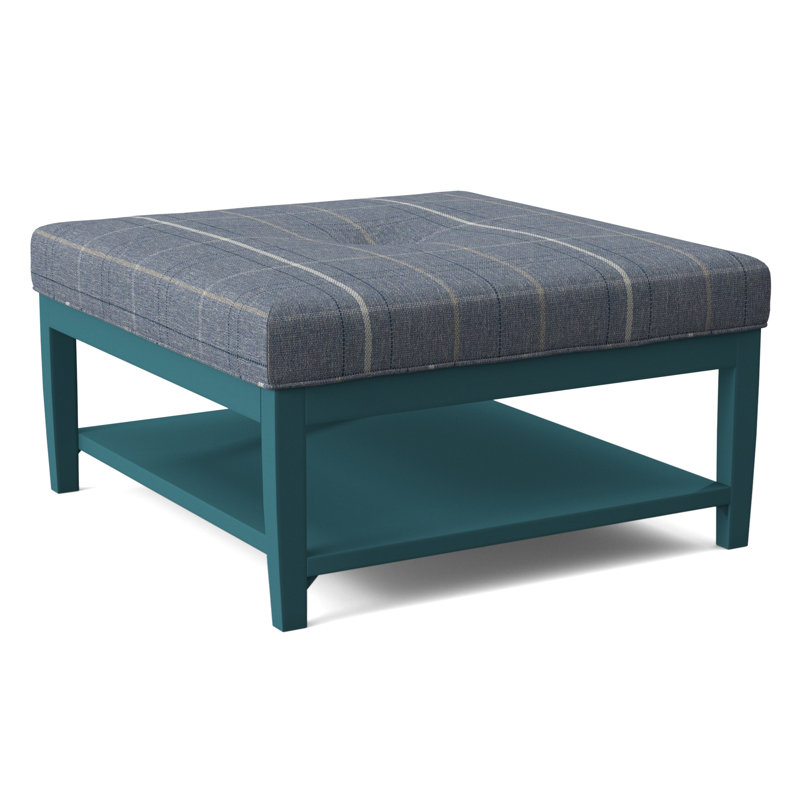 Hammond Square Ottoman, Antique Black Finish, Lapis Plaid; 0126-63